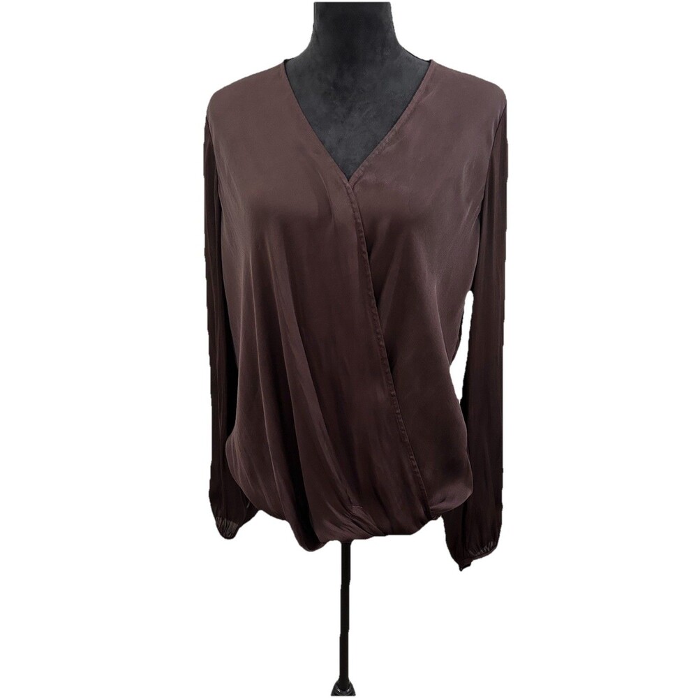 Banana Republic Womens M/T Top Chocolate Brown Faux Wrap  V Neck